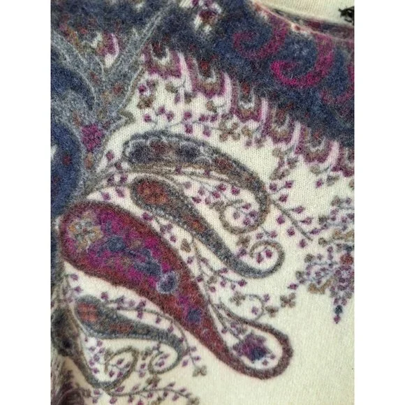 Talbots Cashmere Paisley Sweater Soft Purple Navy White Women's Med Luxury - Picture 3 of 8